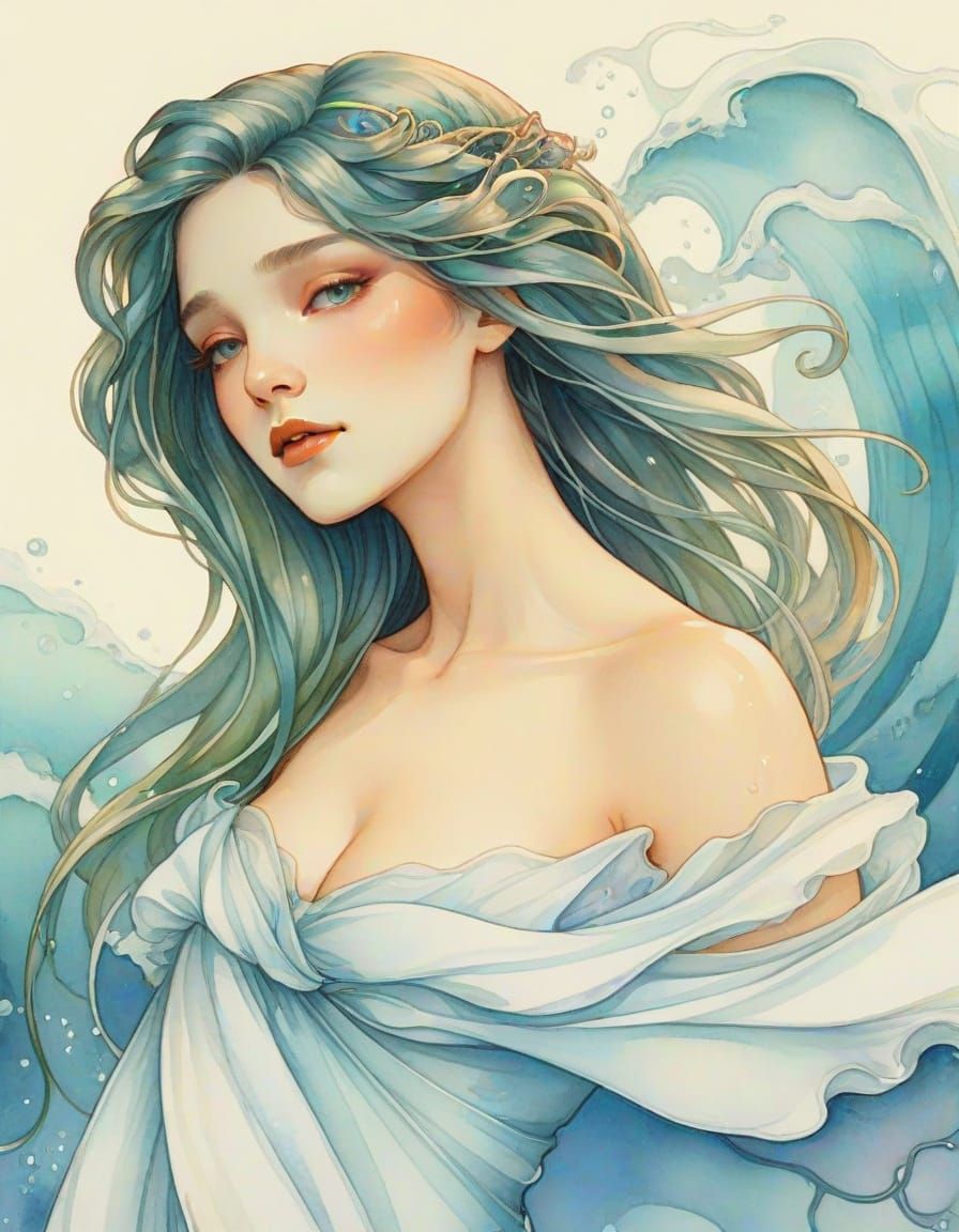 Underwater Transformation: Art Nouveau Sea Creature Portrait