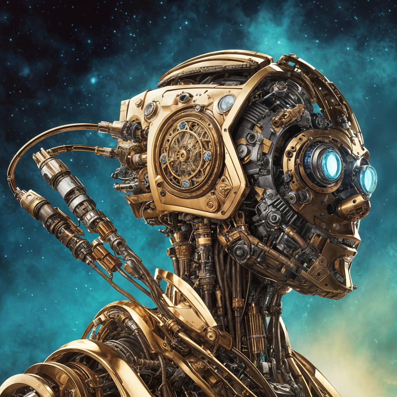 Steampunk Android Portrait in Hyperrealistic Style