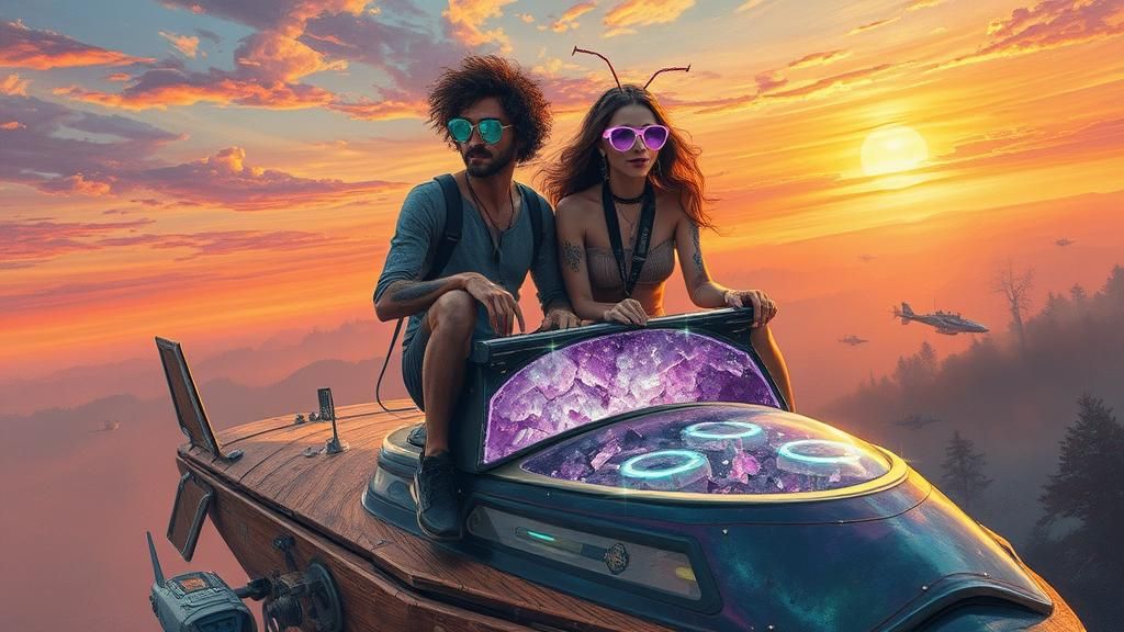 Ethereal Figures in Surreal Spaceship Art