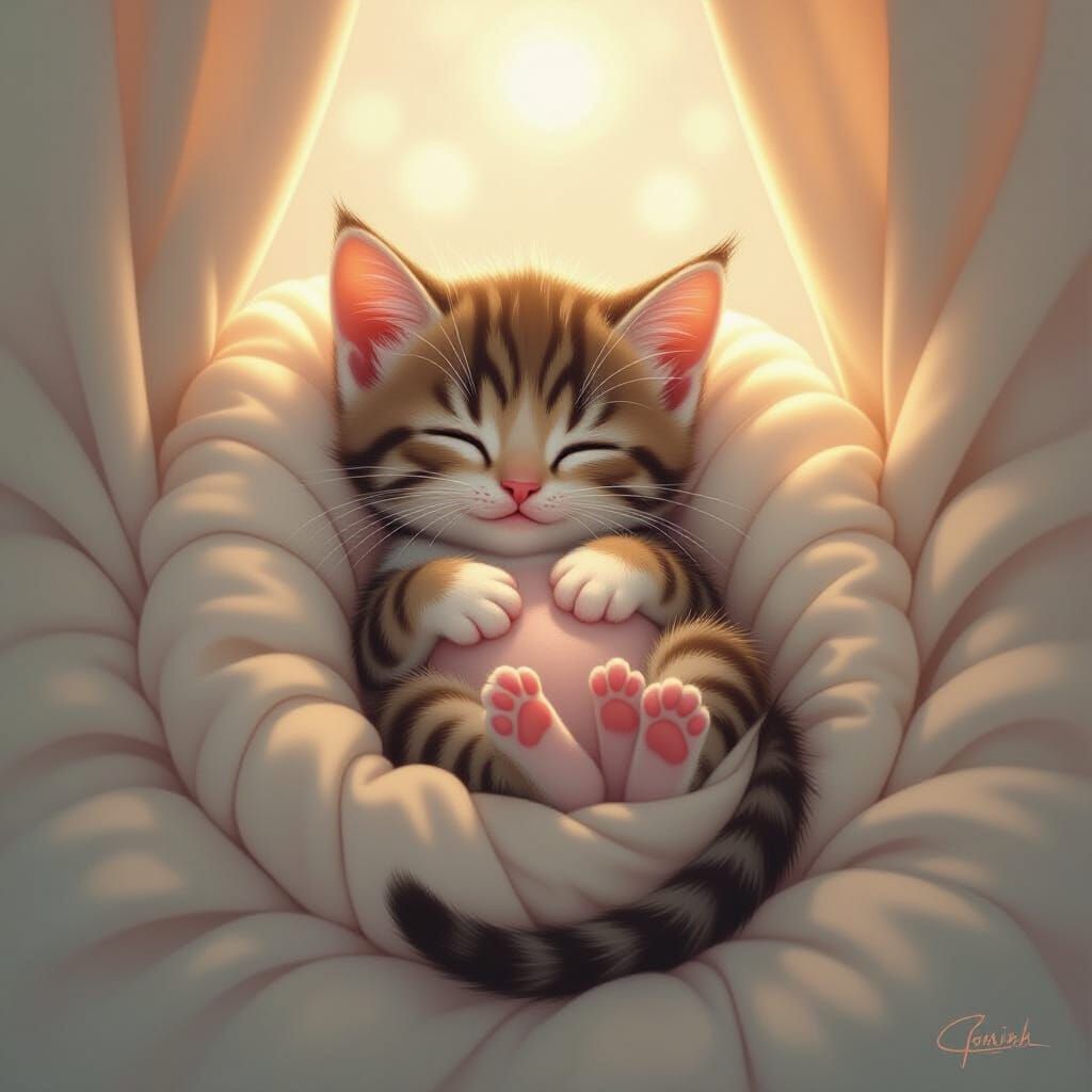 Adorable Kitten Fetus in Ethereal Digital Art Style