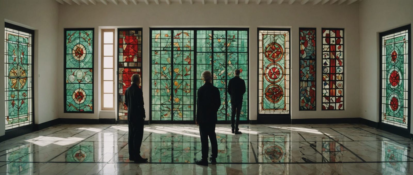 Art Collector with Sumi-e Stained Glass Jade Paintings