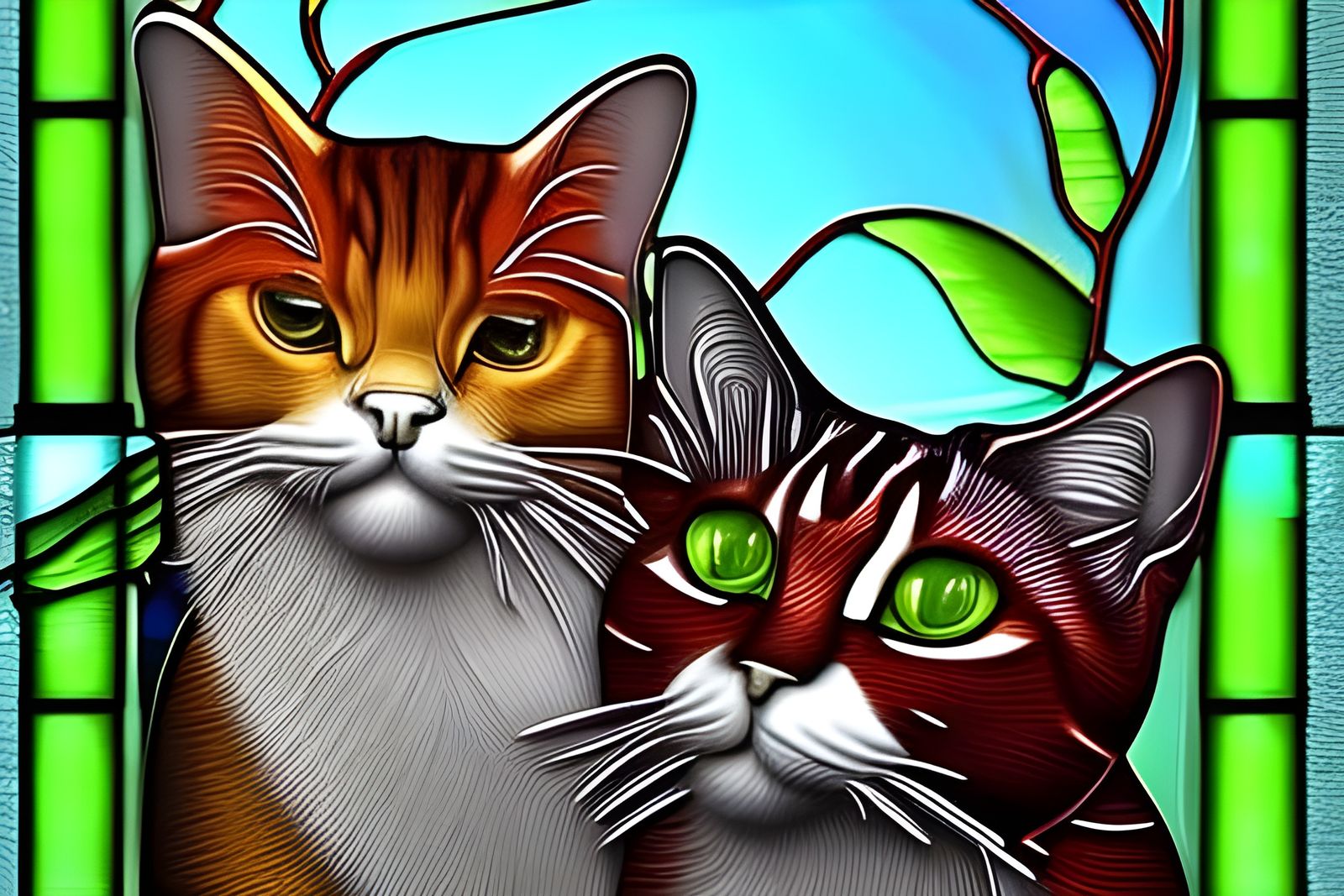 Stained Glass Cats Playing with Glass Ball