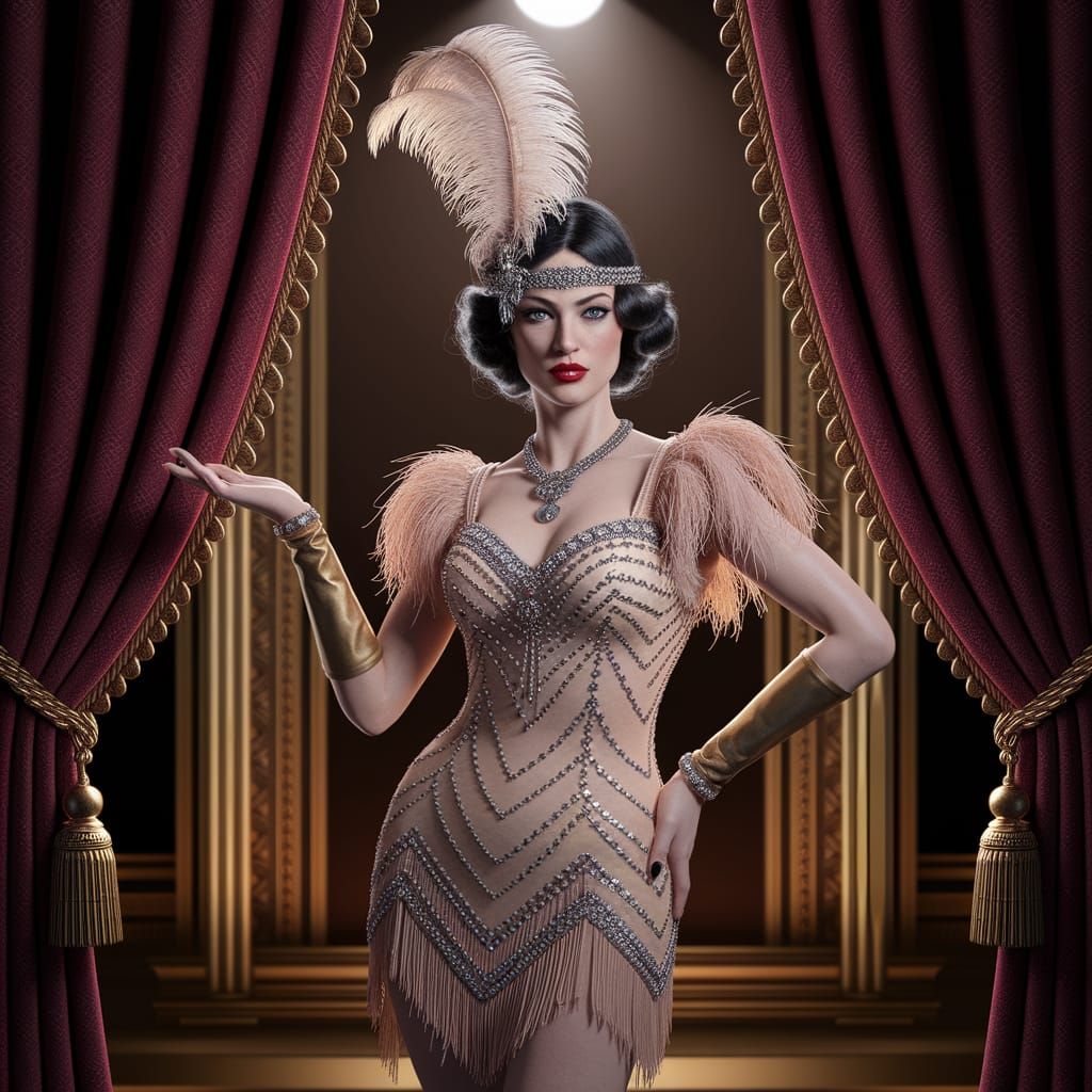 1920s Parisian Cabaret Model in Feathered Headdress