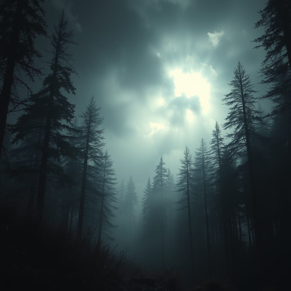 A Haunting Forest Scene in Dark Atmospheric Style