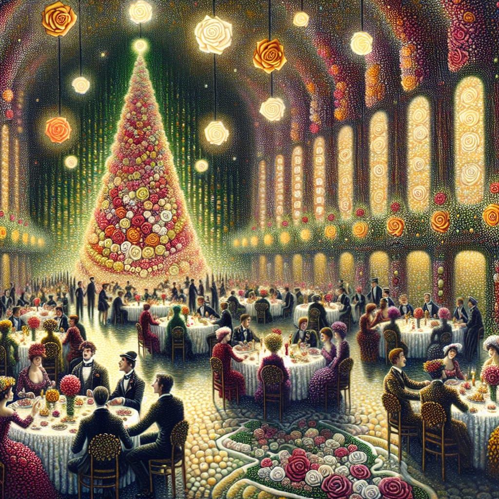Timeless Steampunk Christmas Party in Whimsical Pointillism