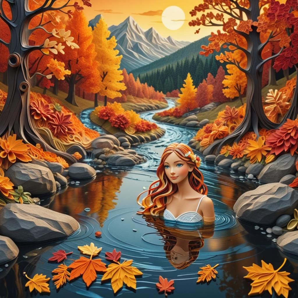Hyperdetailed Autumn Woods in Photorealistic Quilling Collag...