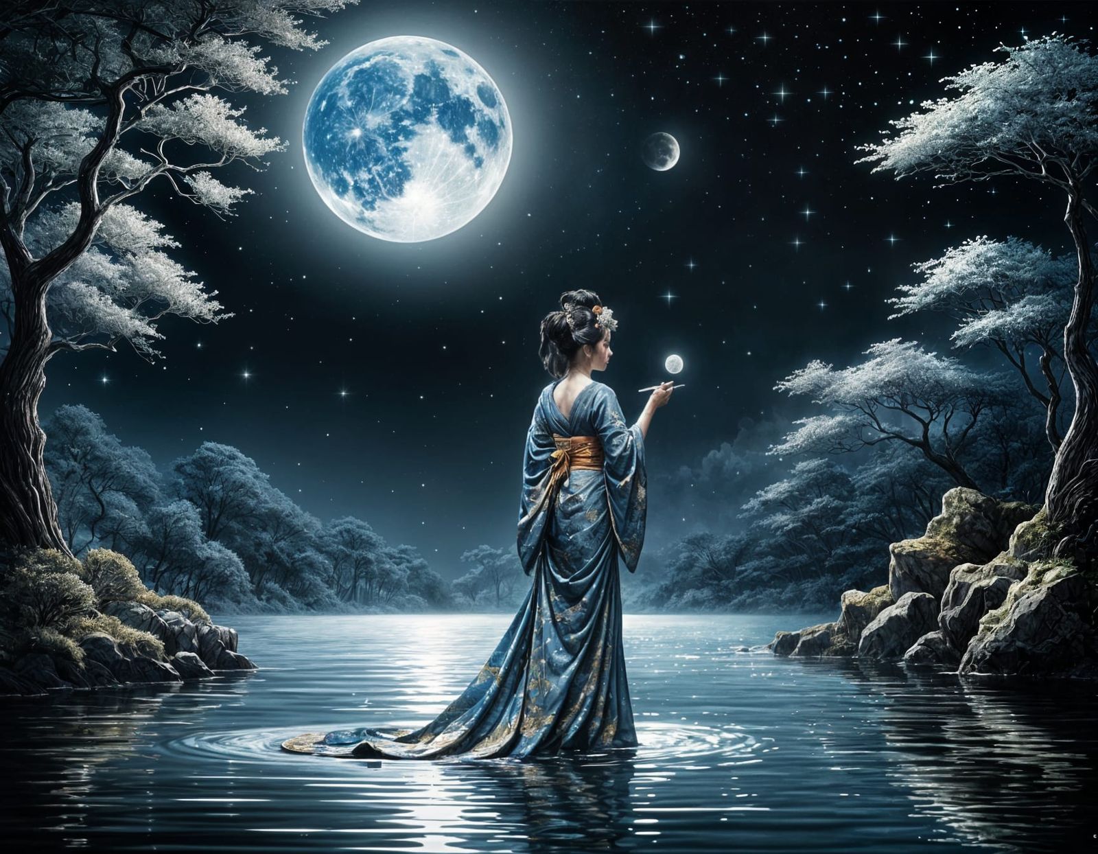 Geisha in Moonlight, Mosaic Glass Dress