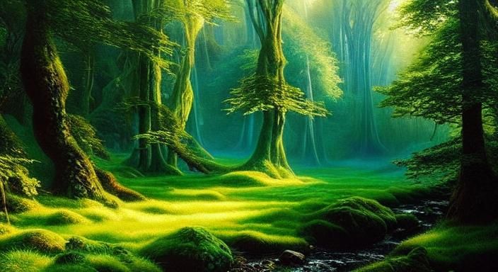 Majestic Elven Forests: Hyperdetailed Oil Painting