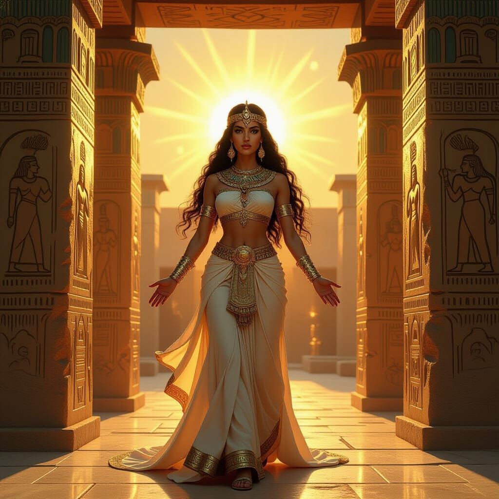 Goddess Ishtar at Ornate Temple Entrance
