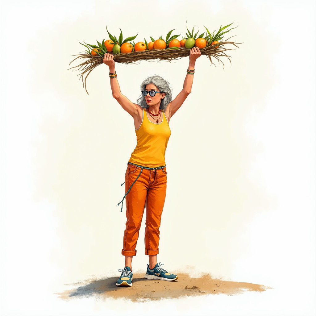 Watercolor Painting of Determined Senior Weightlifter