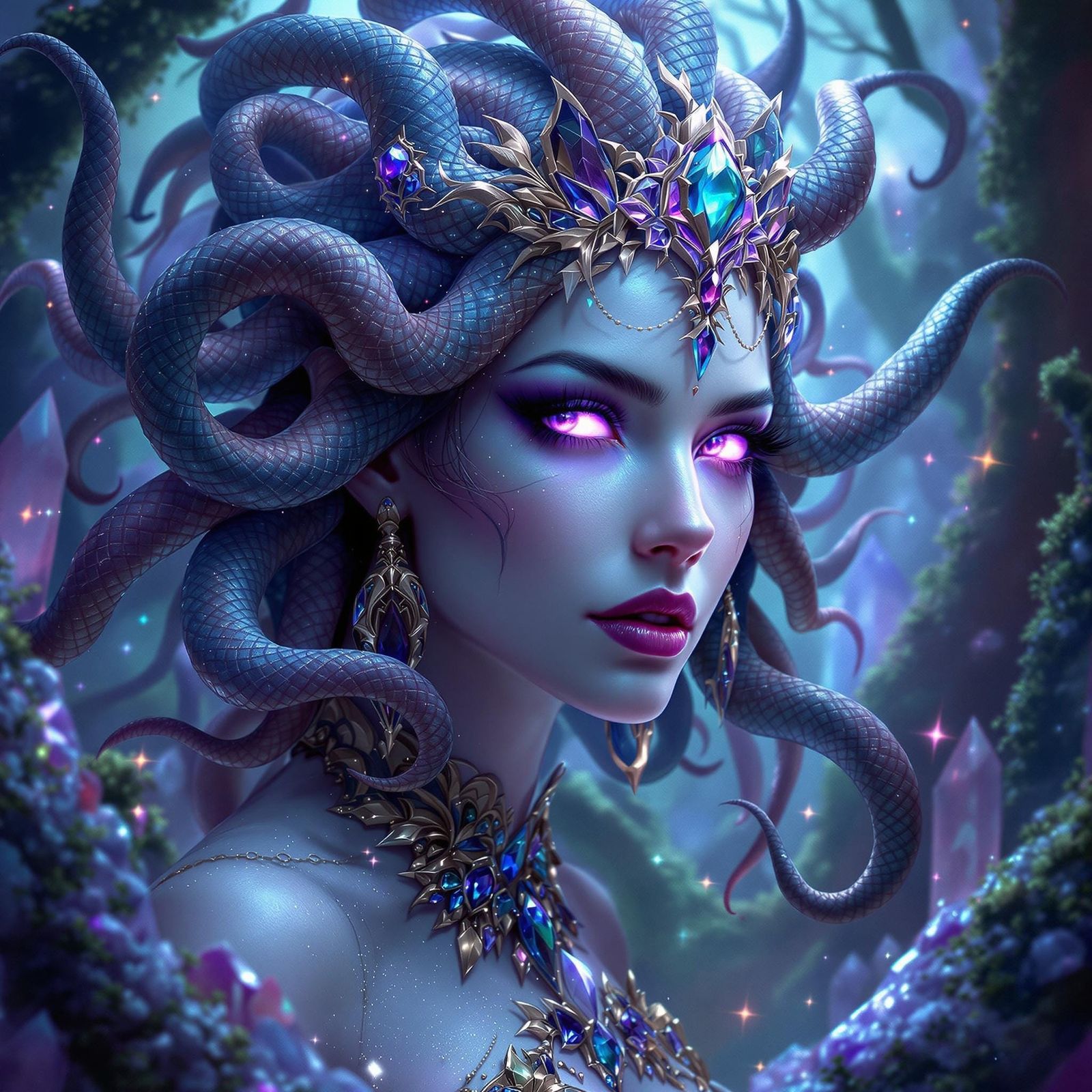 Ethereal Medusa Reigns in Crystal Forest with Vibrant Opal S...