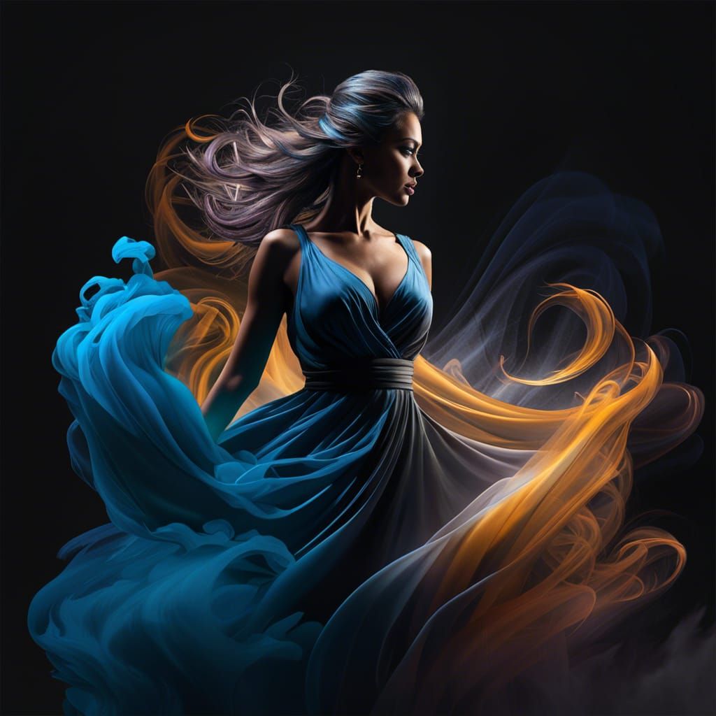 Ethereal Smoke Dancer: Inkblot Splash Art