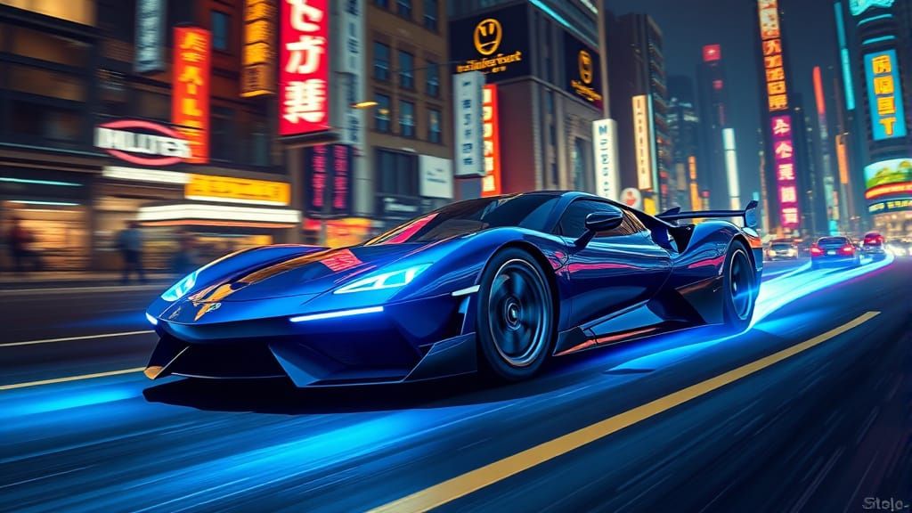 Retro-Futuristic Car Races Through Neon City