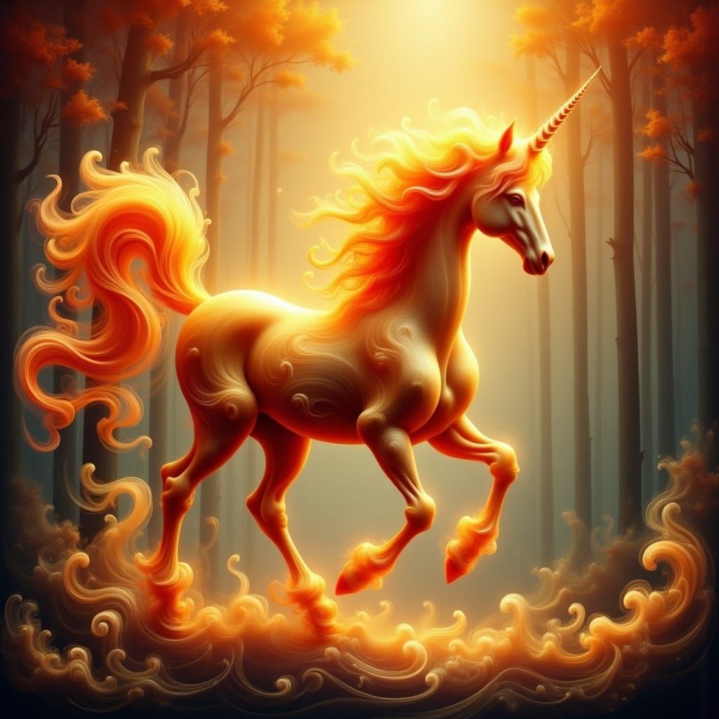 Ethereal Unicorn of Sunlight in Dreamlike Forest