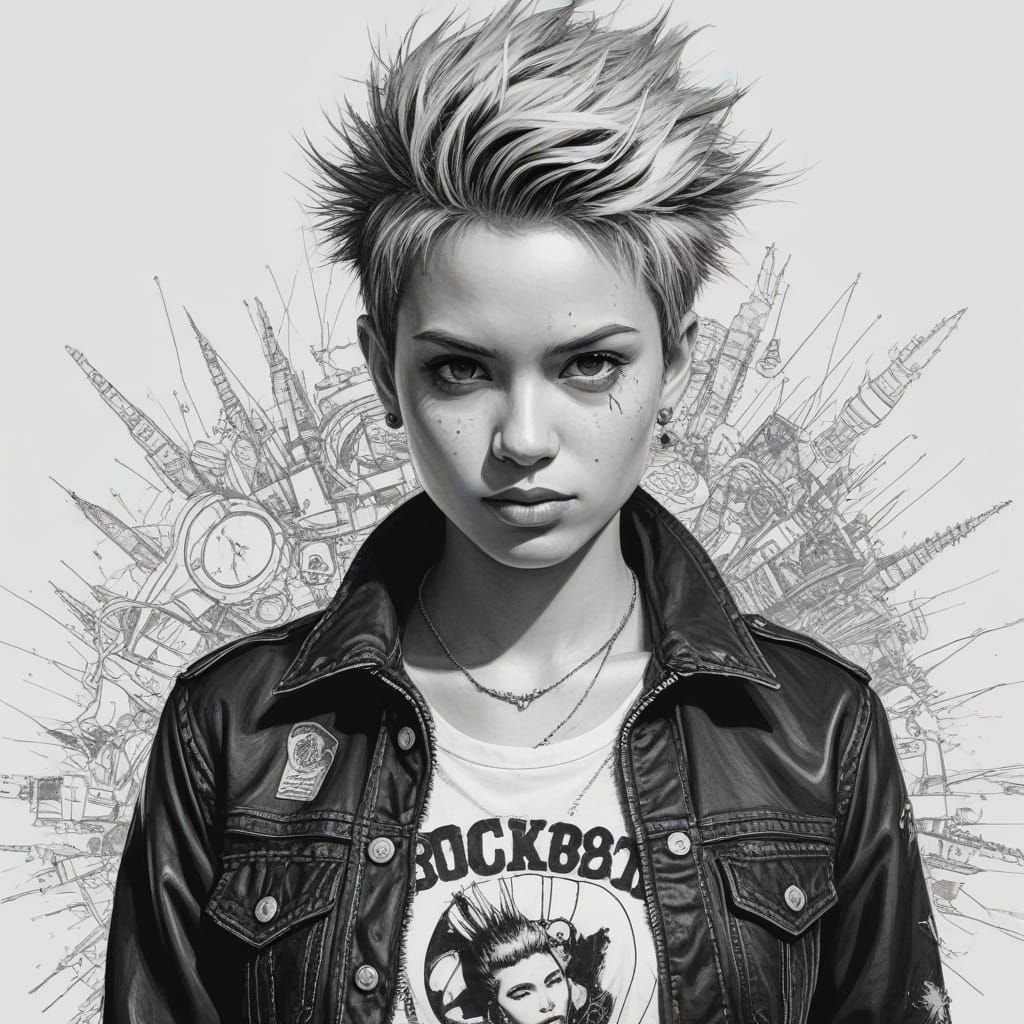Surreal Black and White Portrait of a Punk Woman in a Snowy ...
