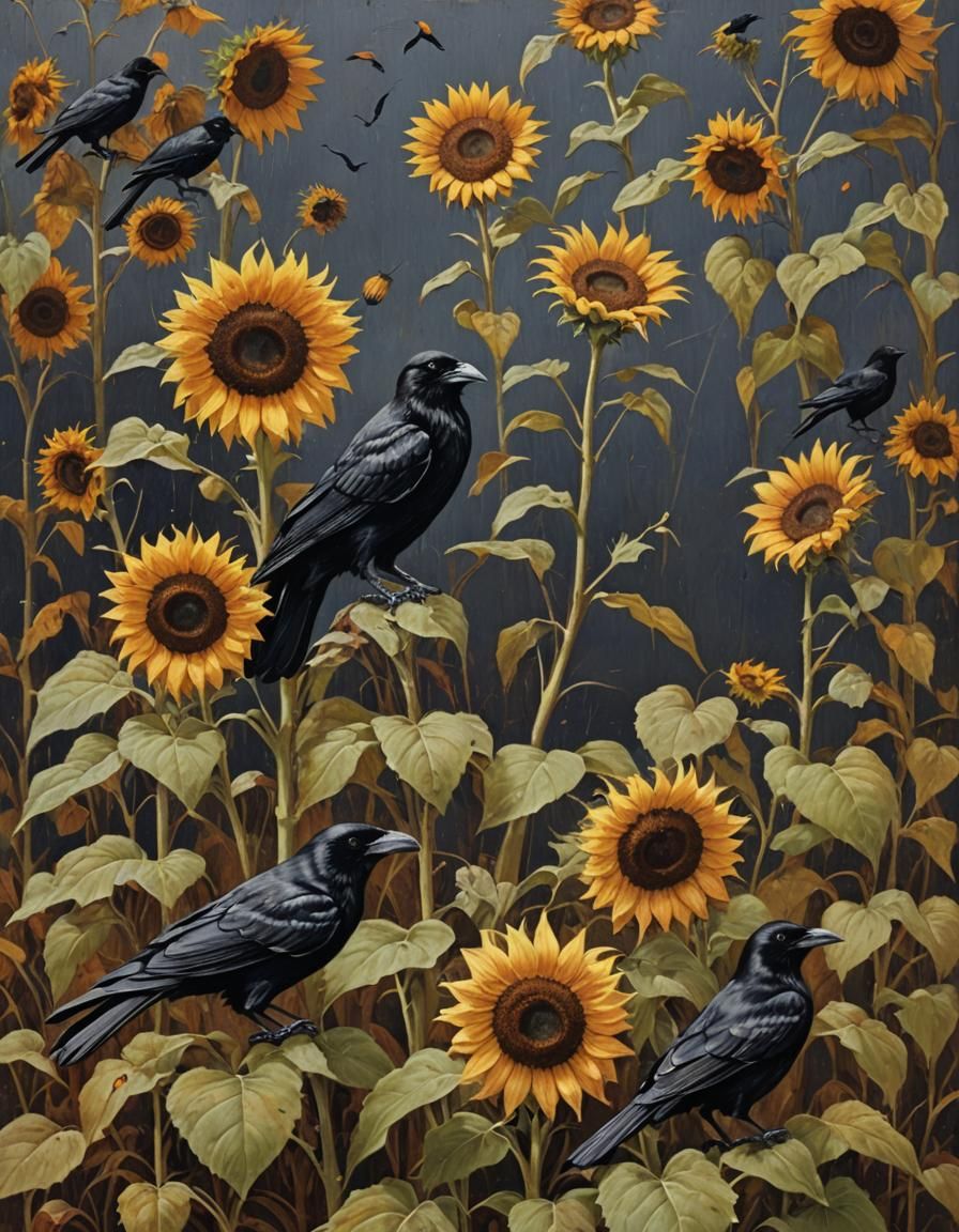 Spooky Rustic Farm: Autumn Crow in Oil Painting Style