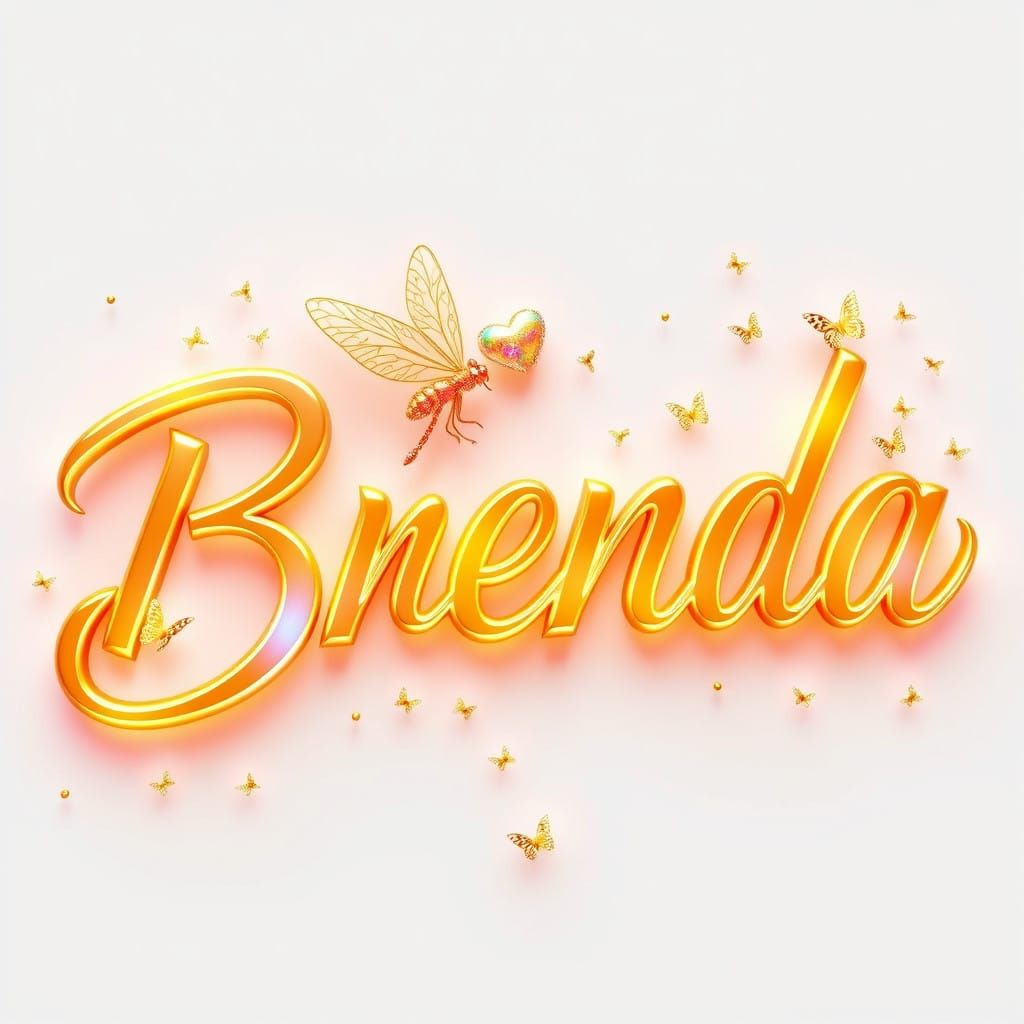 Luminous Golden Script 'Brenda' in Delicate 3D Font