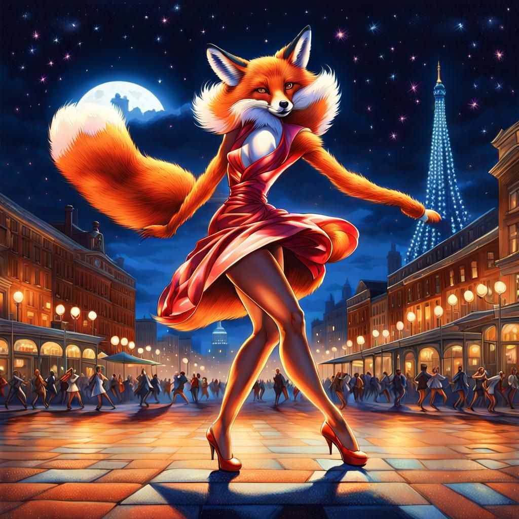 Fox-Woman Dances at Midnight in Hyper-Realistic Pin-Up