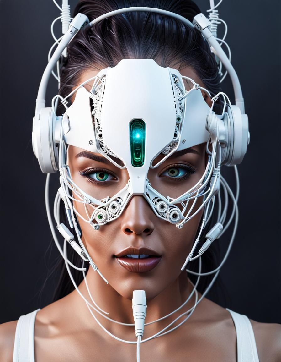 Cyberpunk Woman with Mask Connected by Wires