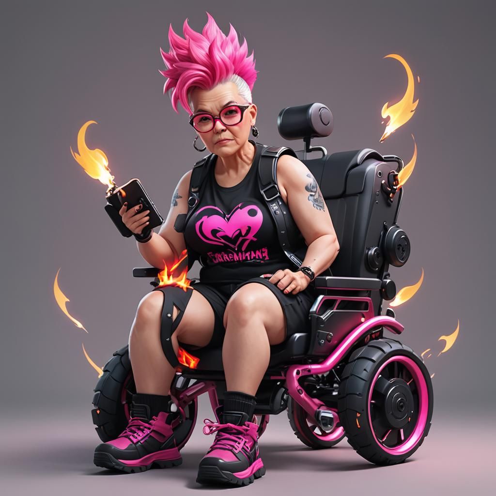 Cyberpunk Granny with Pink Mohawk, 3D Anime Art