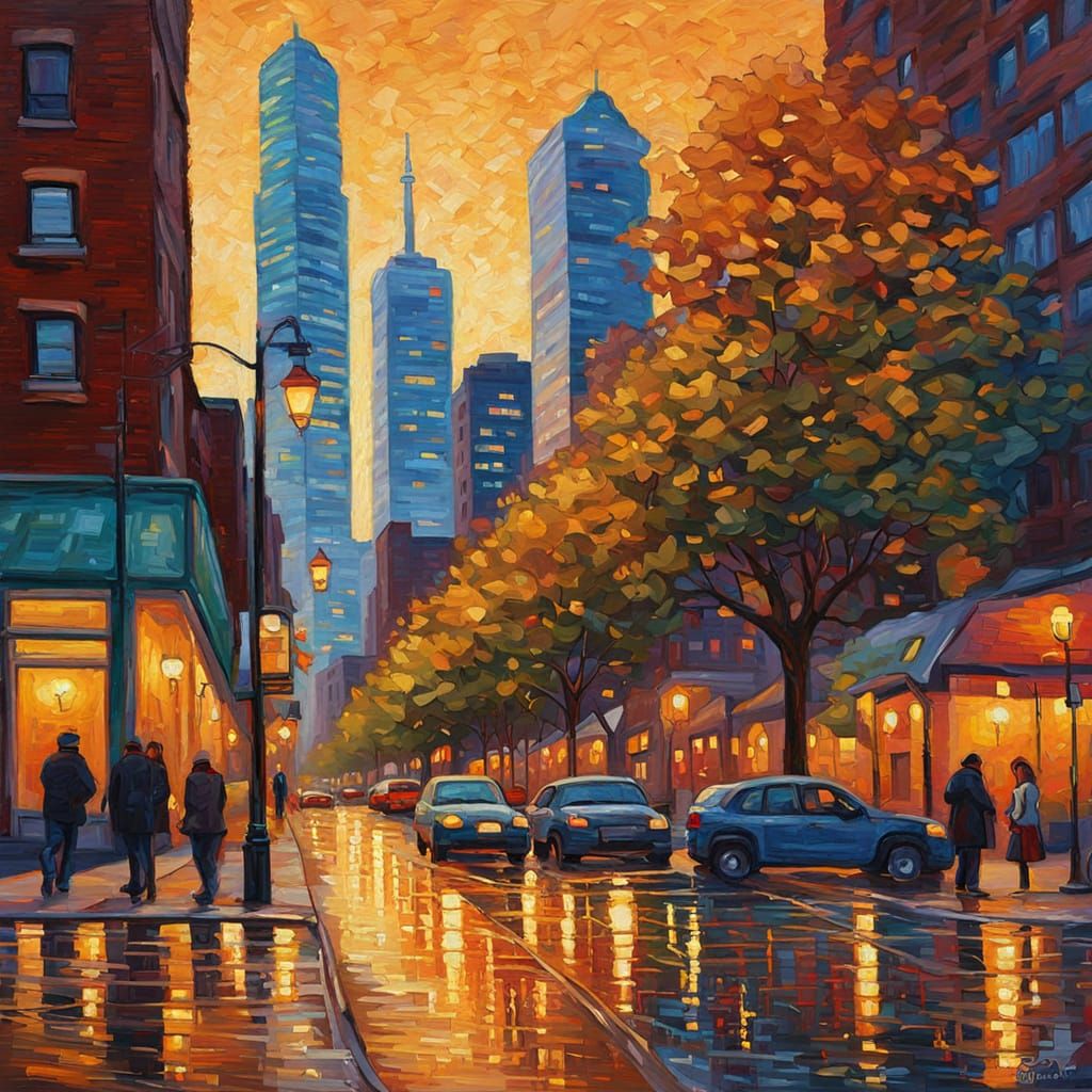 Toronto Cityscape in Neo-Impressionist Style