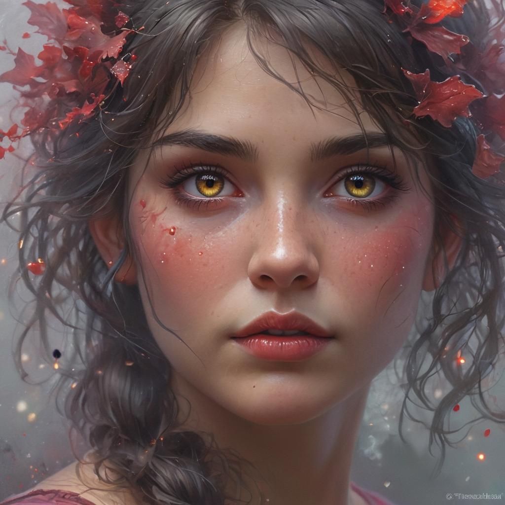 Fiery Demon Woman with Blood Tears