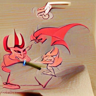 Cartoon Devil Smoking a Joint