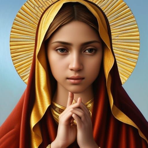 Hyperrealistic Portrait of Virgin Mary on Sunny Day