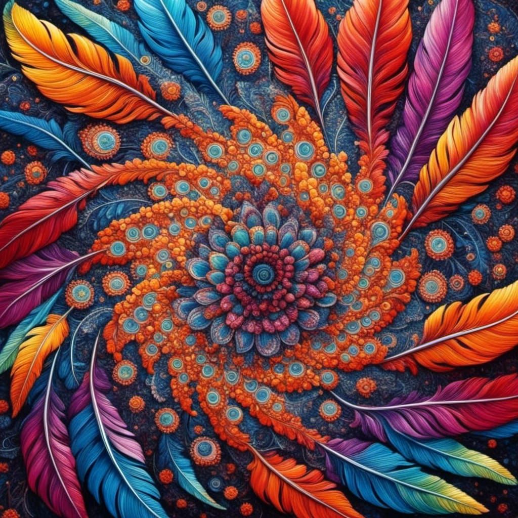 Bright Feather Mandala in Zentangle Style