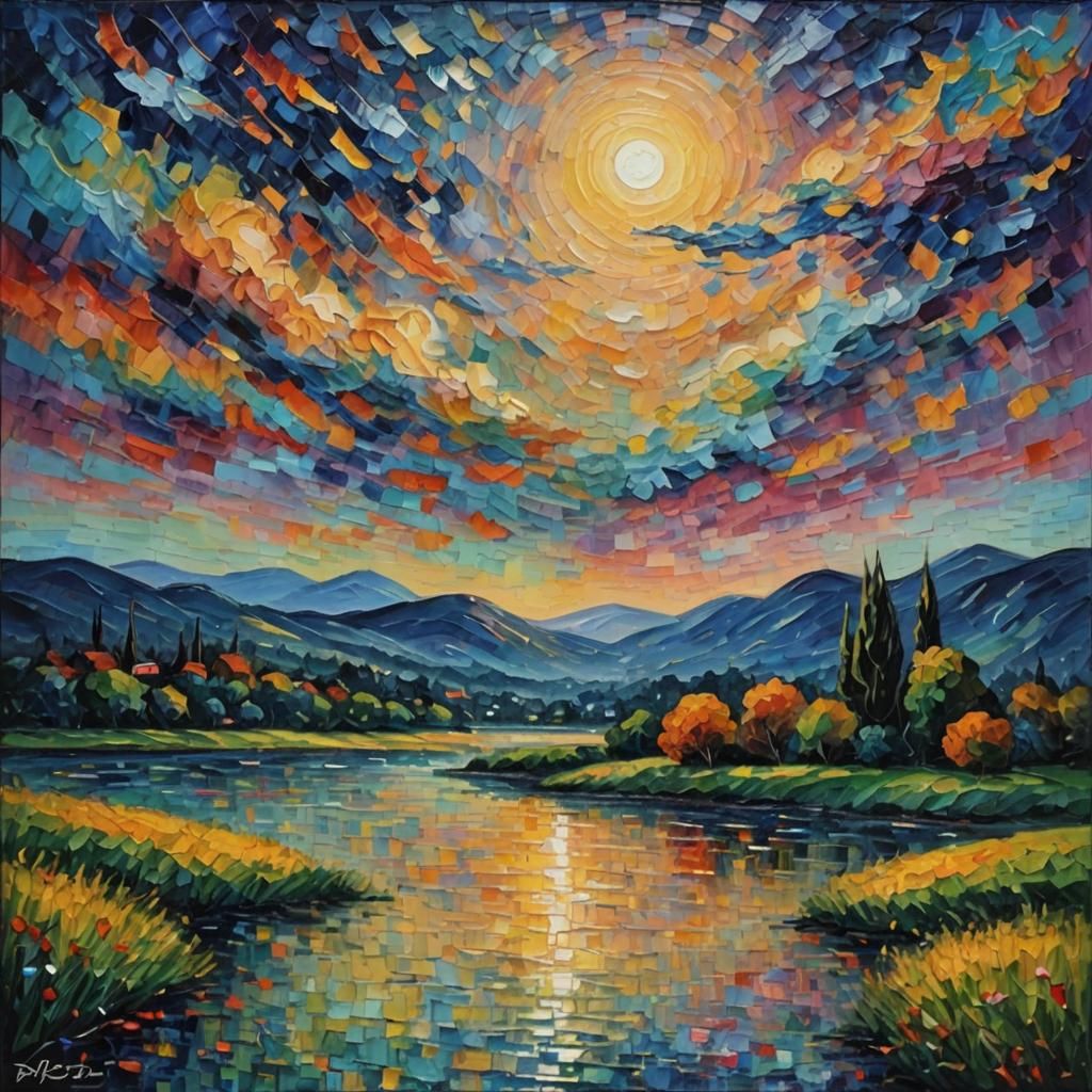 Dreamlike Day and Night in Neo-Impressionist Style