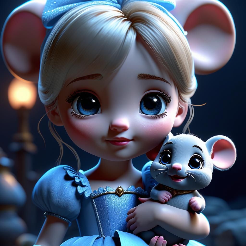 Cute Chibi Baby Cinderella with Plush Mouse