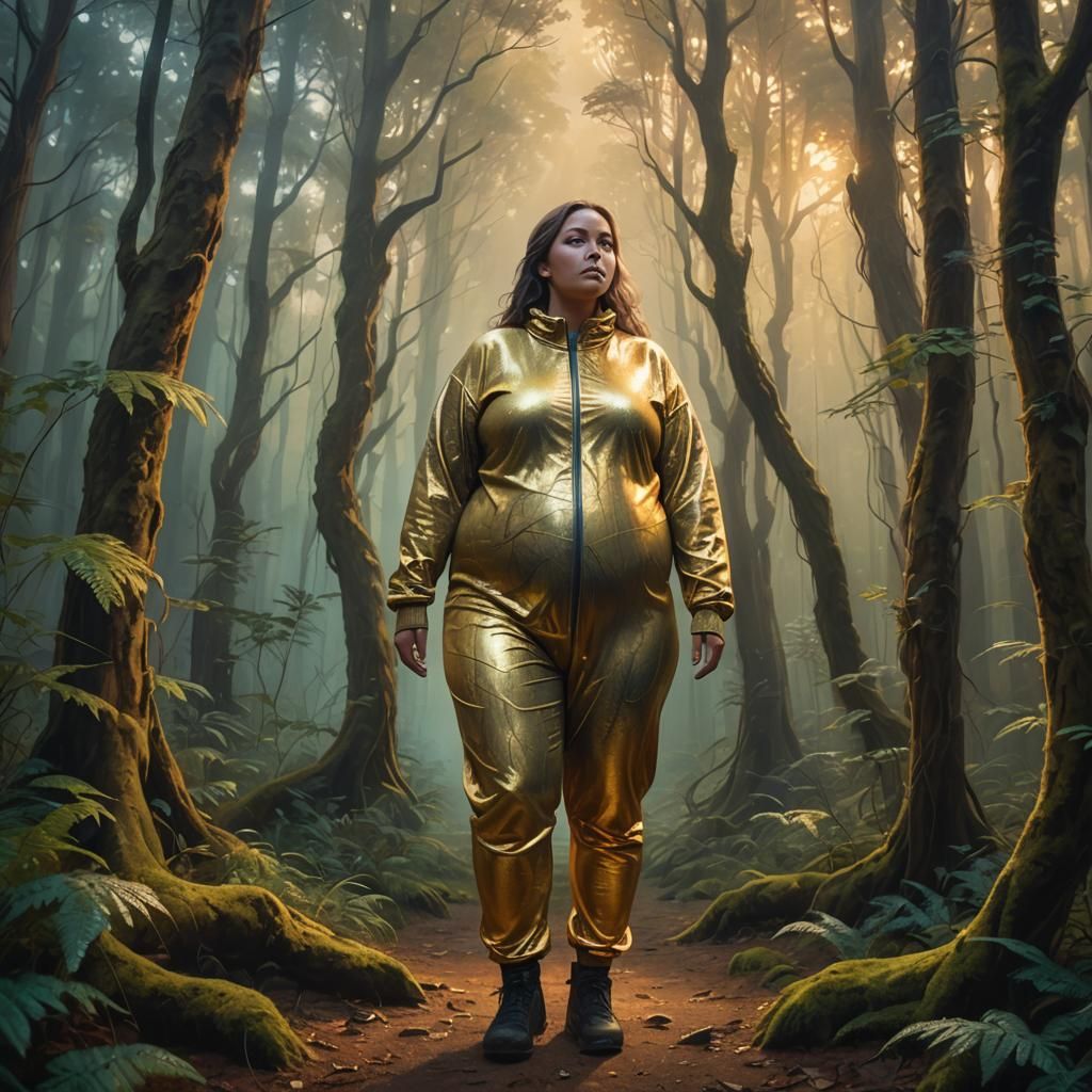 Pregnant Woman in Mystical Forest, Oil Painting Style