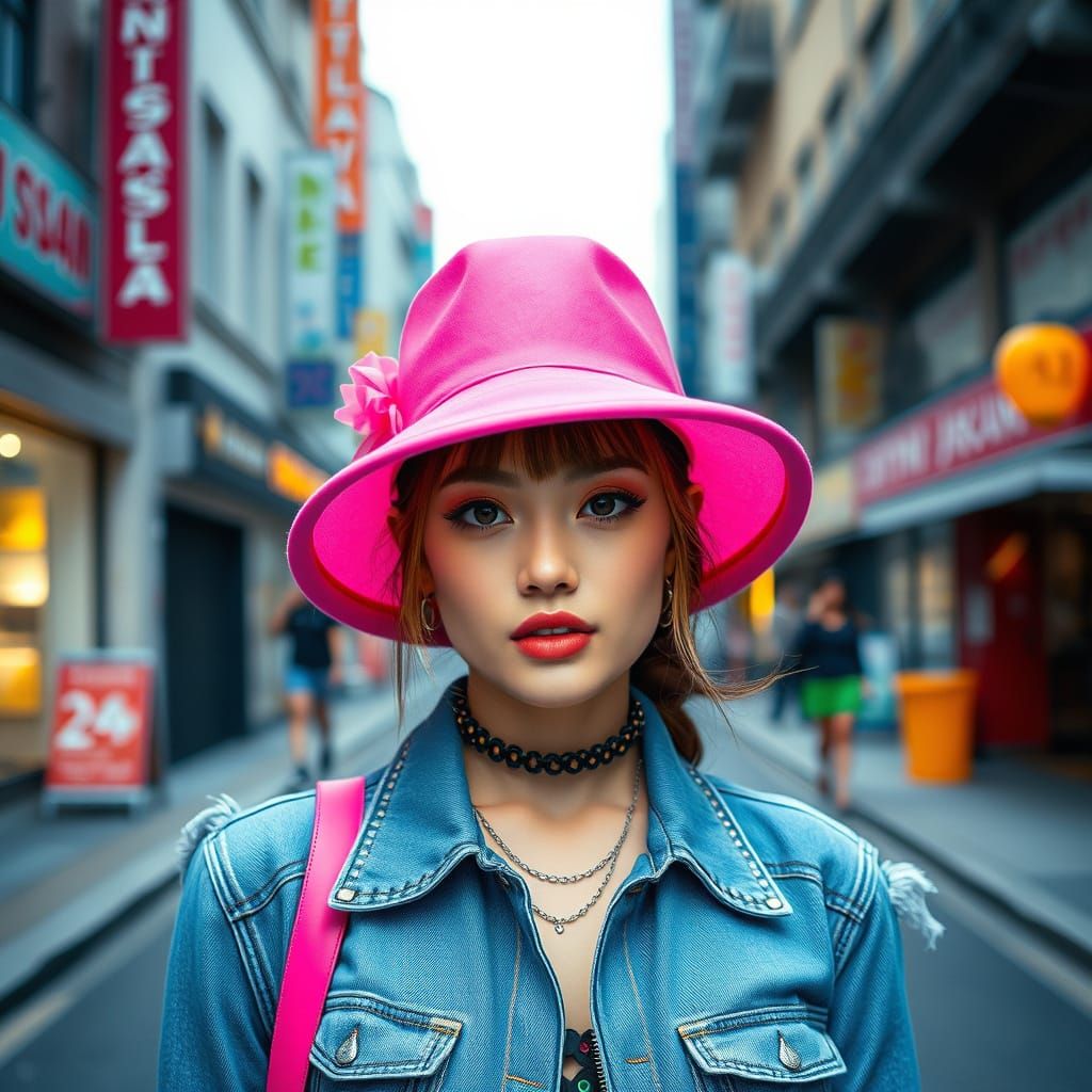 Woman in Pink Hat in a Playful Urban Style