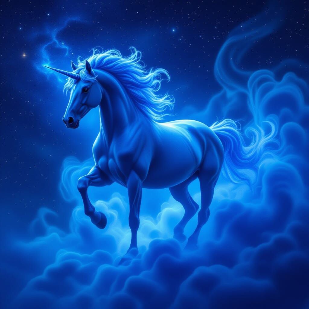 Majestic Blue Smoke Horse Under Starry Sky