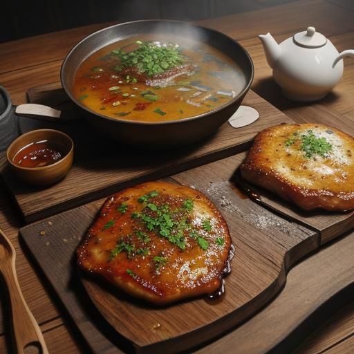Mouthwatering Still Life: Tea Pouring on Meat