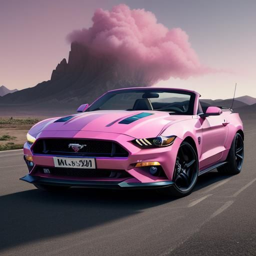 Pink-Haired Woman Drives Pink Mustang, Detailed Matte Painti...