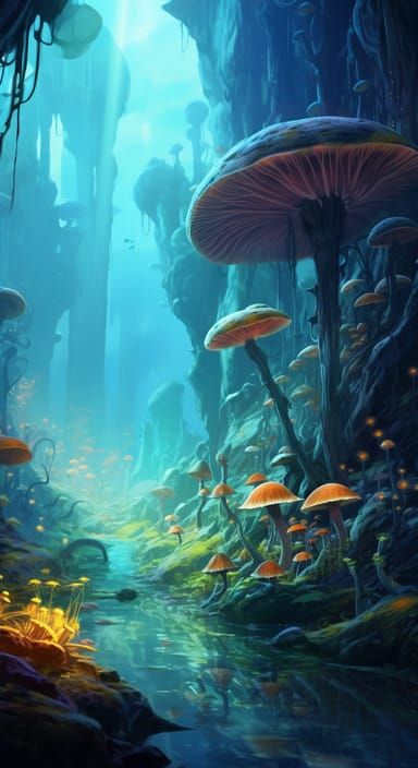 Futuristic Fantasy: Mushrooms and Plants in Seapunk Style