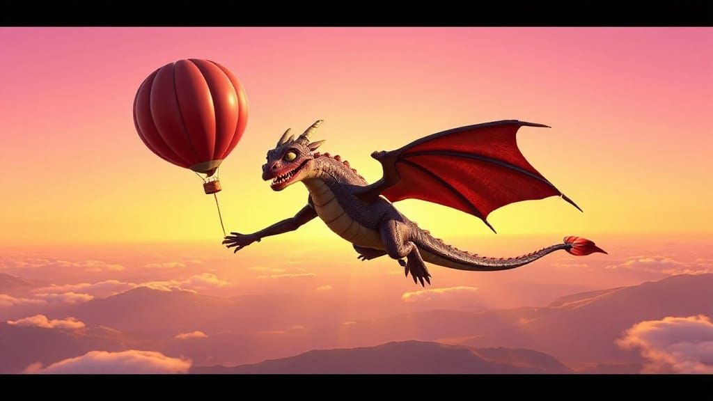 Dragon and Balloon Flight: Pixar-Style 3D Art