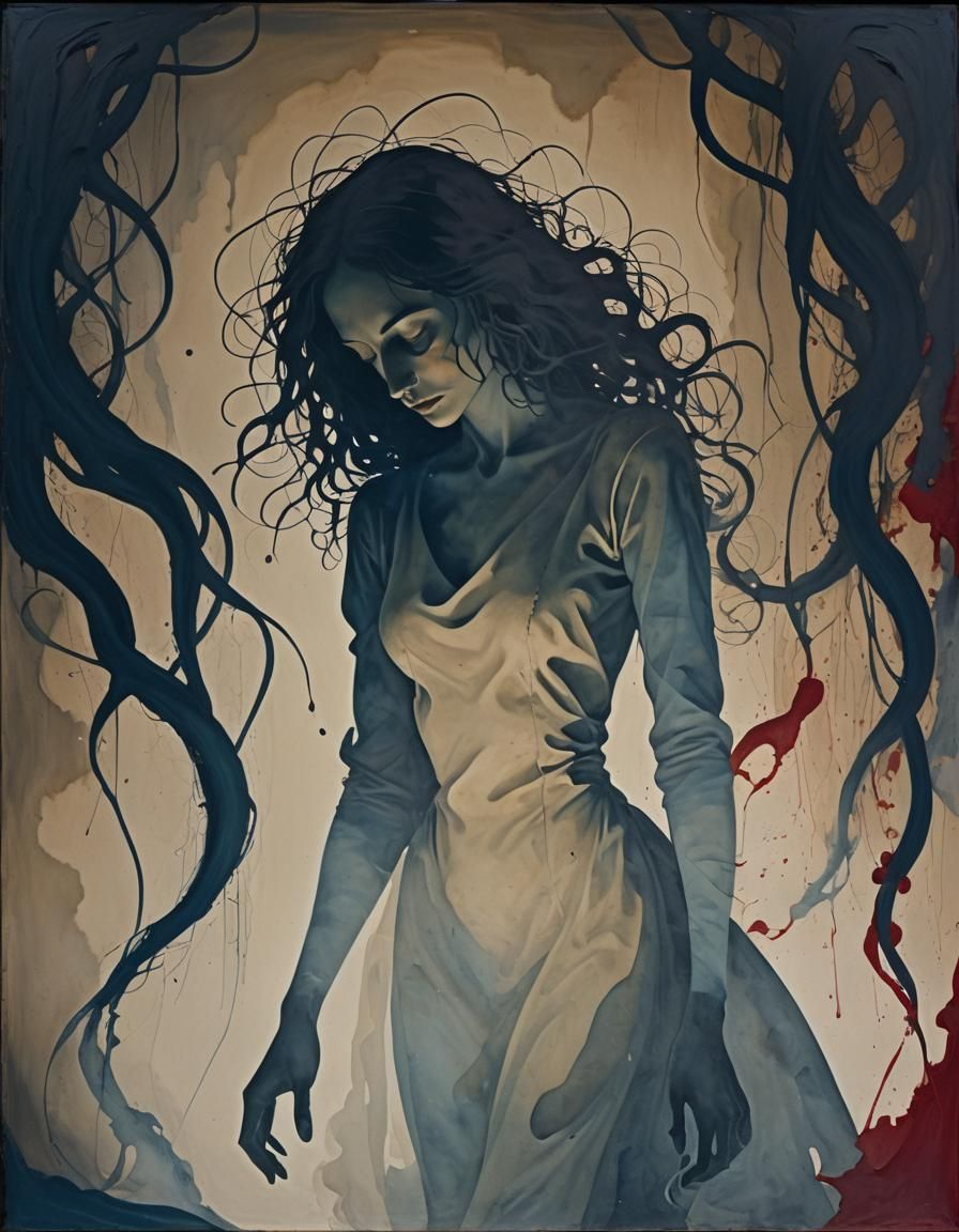 Surreal Figure Dissolving into Shadowy Silhouettes