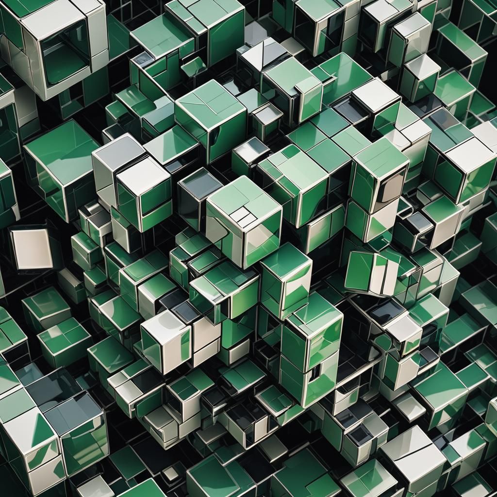 Geometric Cube in Cubist Style, Monochromatic