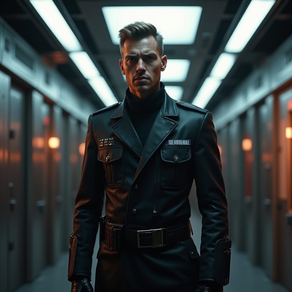 Futuristic Soldier in Cyberpunk Barracks: Hyper-Realistic 8k