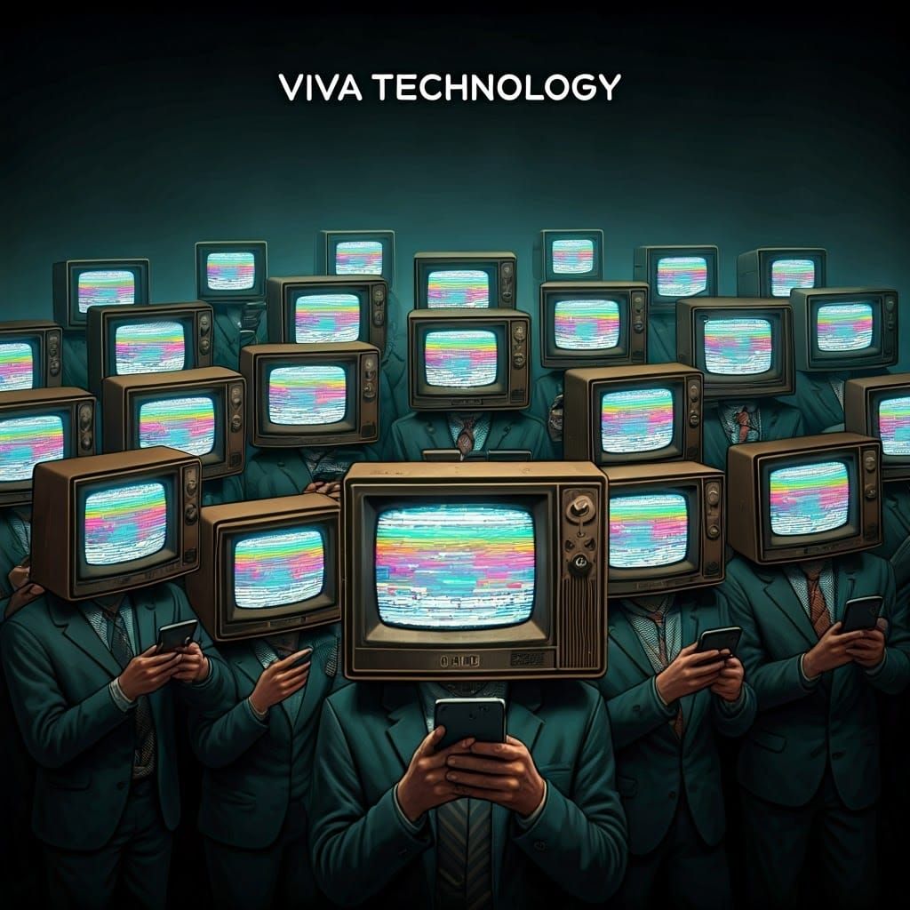 People with TV Heads at Viva Technology