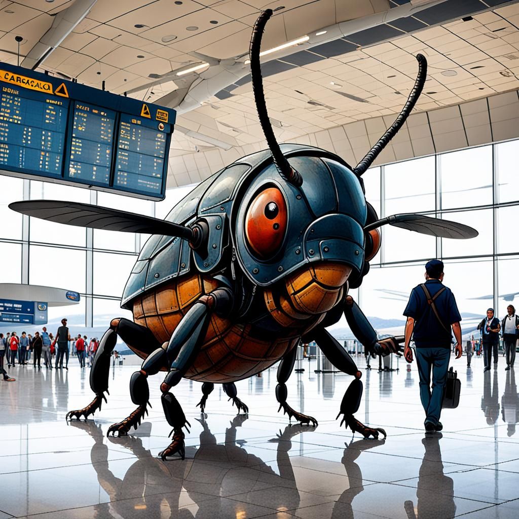 Giant Cockroach Watches Tourists in Airport