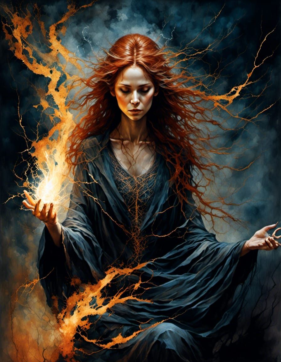 Auburn-Haired Wizard Casting a Spell