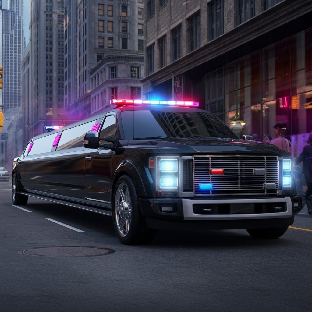 Futuristic Limousine Ambulance Cruising City Streets