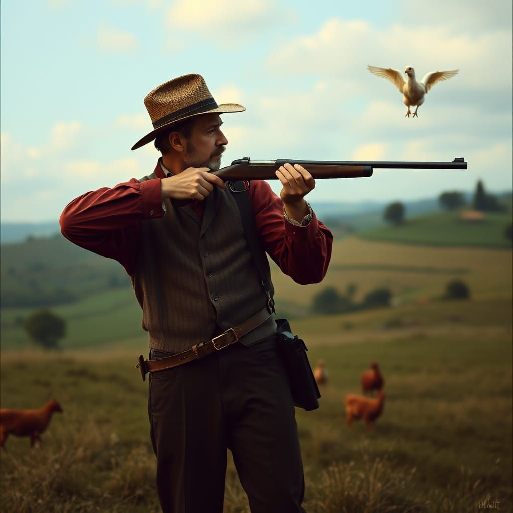 Surreal Hunter Shoots Sheep in Dreamscape