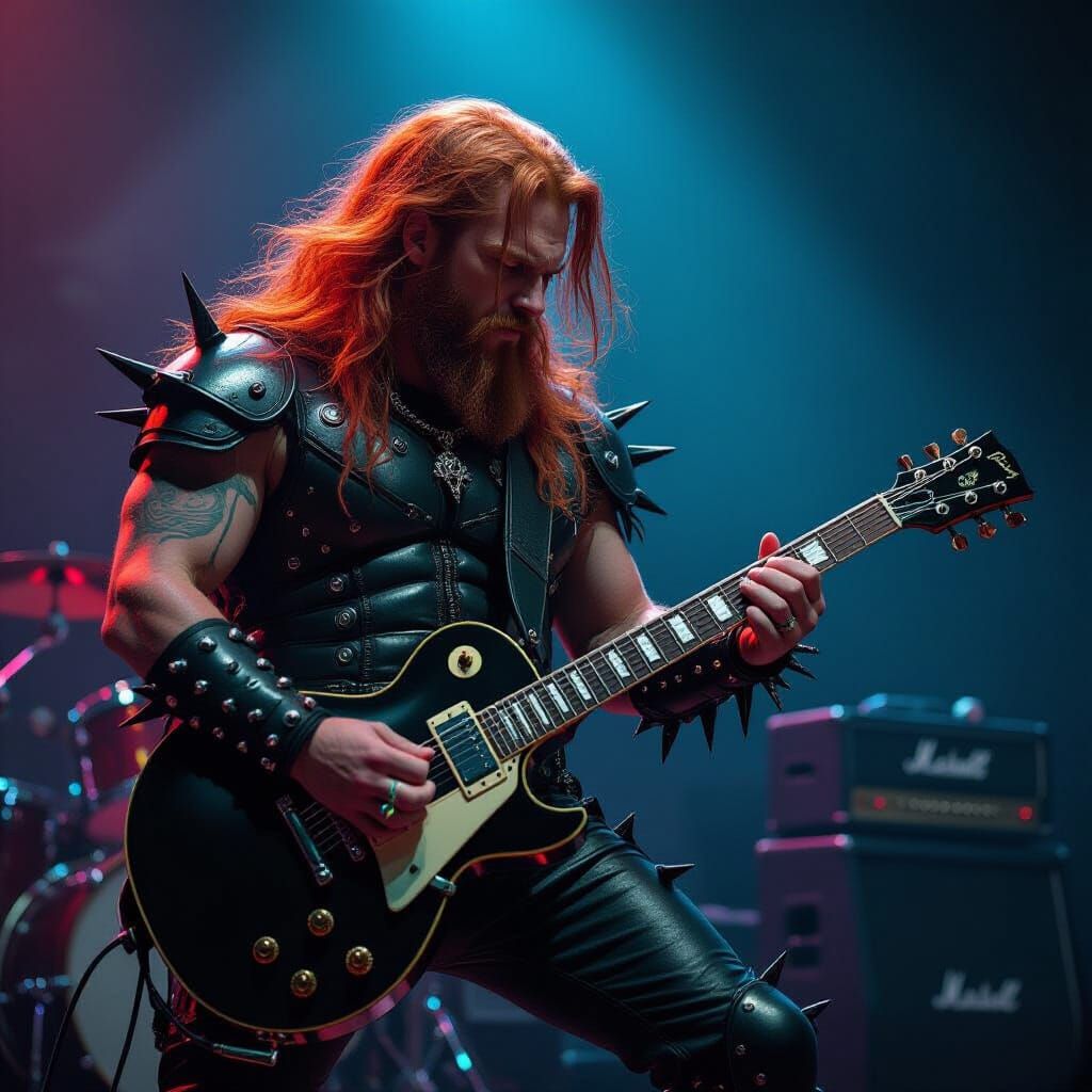 Heavy Metal Guitarist Shredding On Stage in Gothic Style