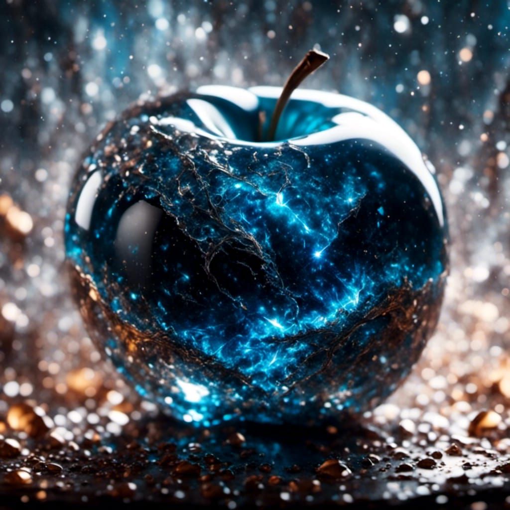 Galaxy Inside Cracked Crystal Apple: Hyperrealistic Render