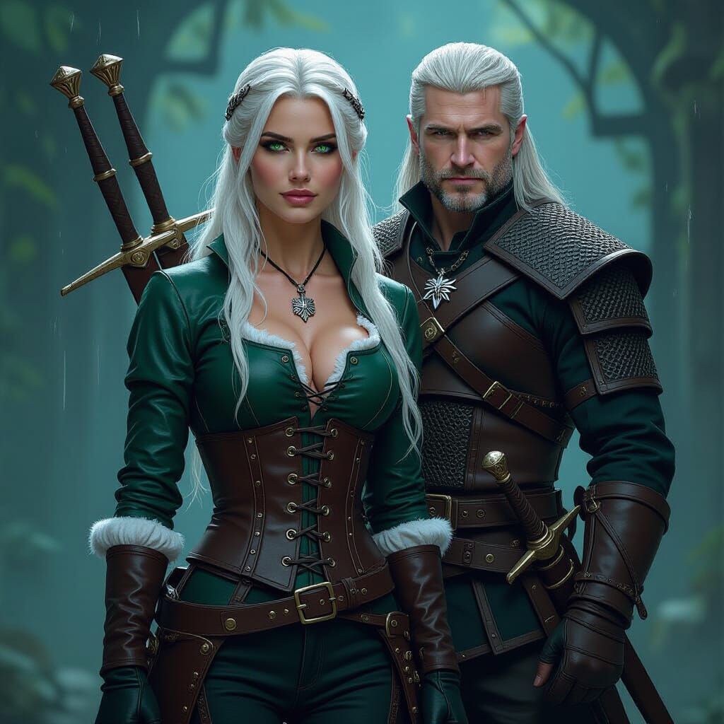 Ciri and Geralt in Dark Fantasy Style
