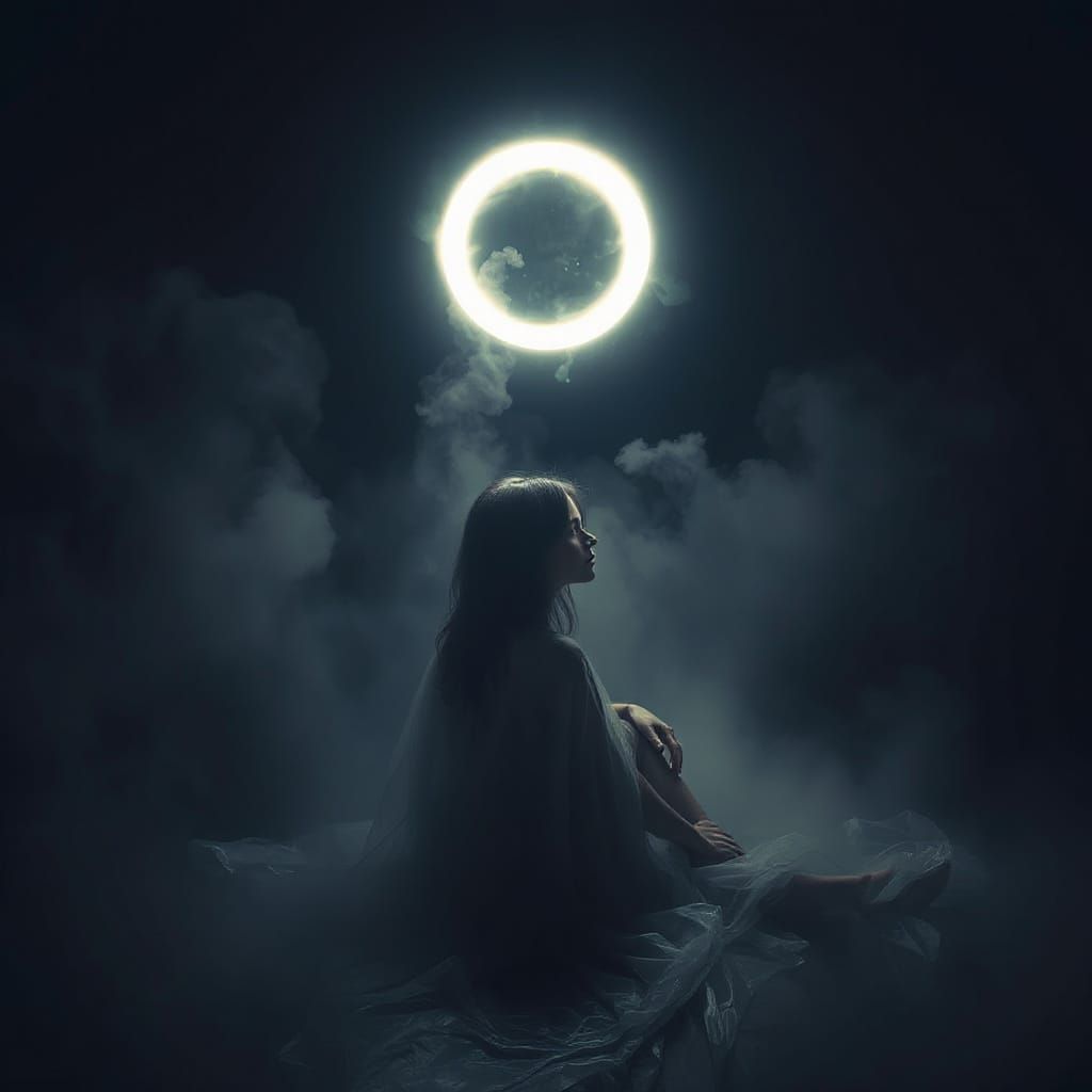 Dreamlike Twilight Goddess in Ethereal Contemplation